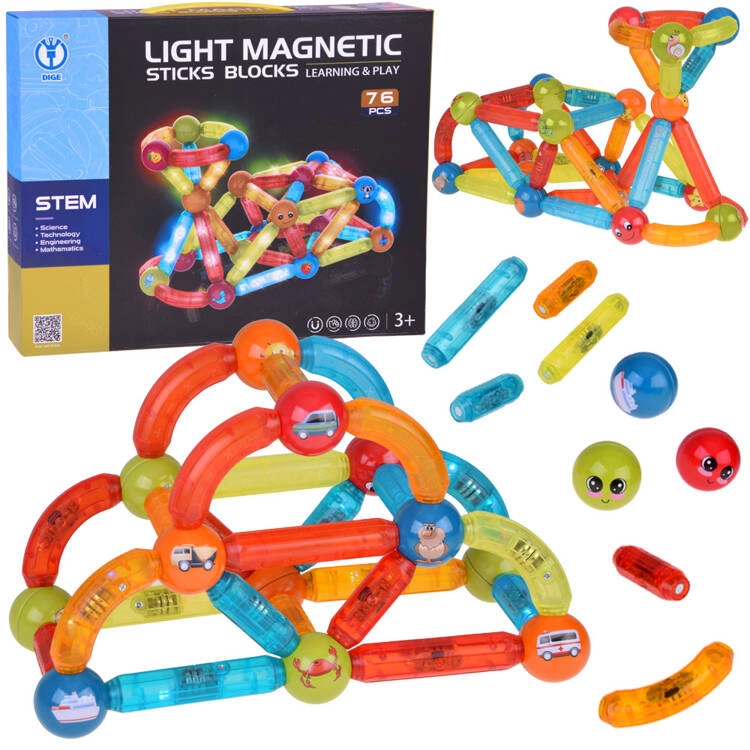Jokomisiada Klocki magnetyczne 3D Kolorowe Podświetlane
