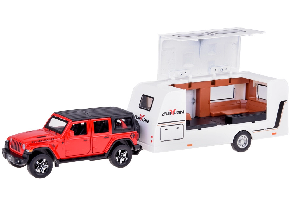 Car Jeep with camper trailer off-road