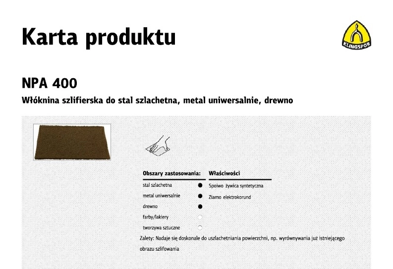 Klingspor Włóknina szlifierska arkusz 152x229mm granulacja