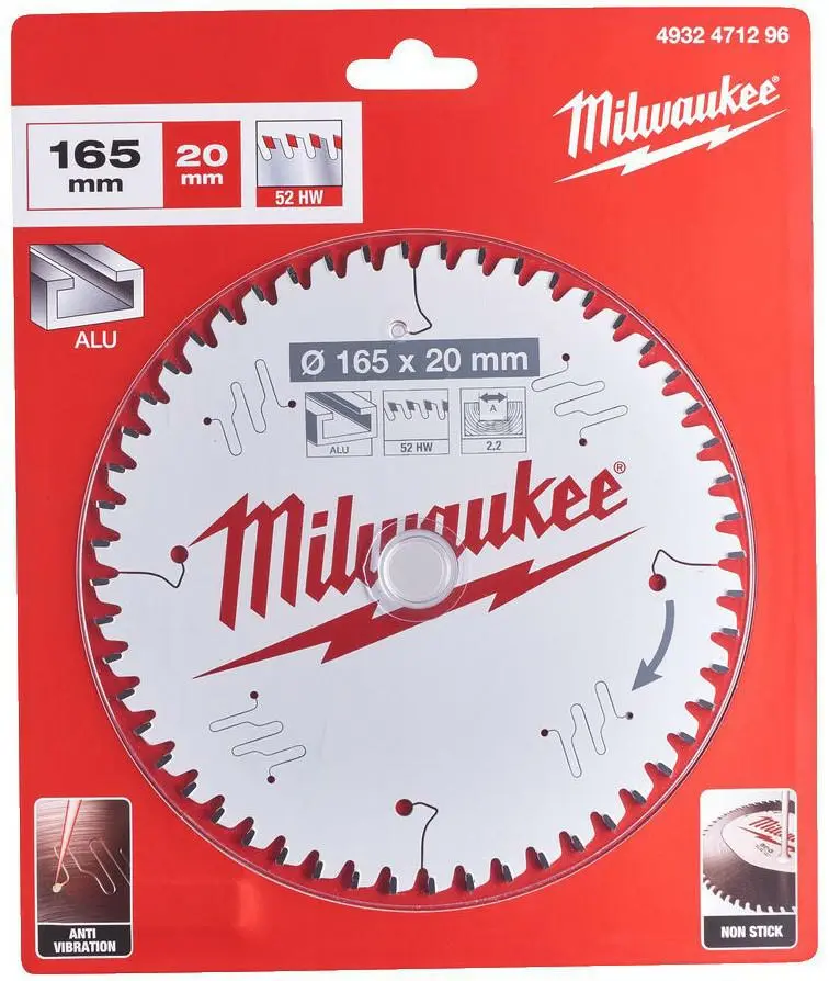 MILWAUKEE PIŁA TARCZOWA 165x20x2 2x52z ALUMINIUM