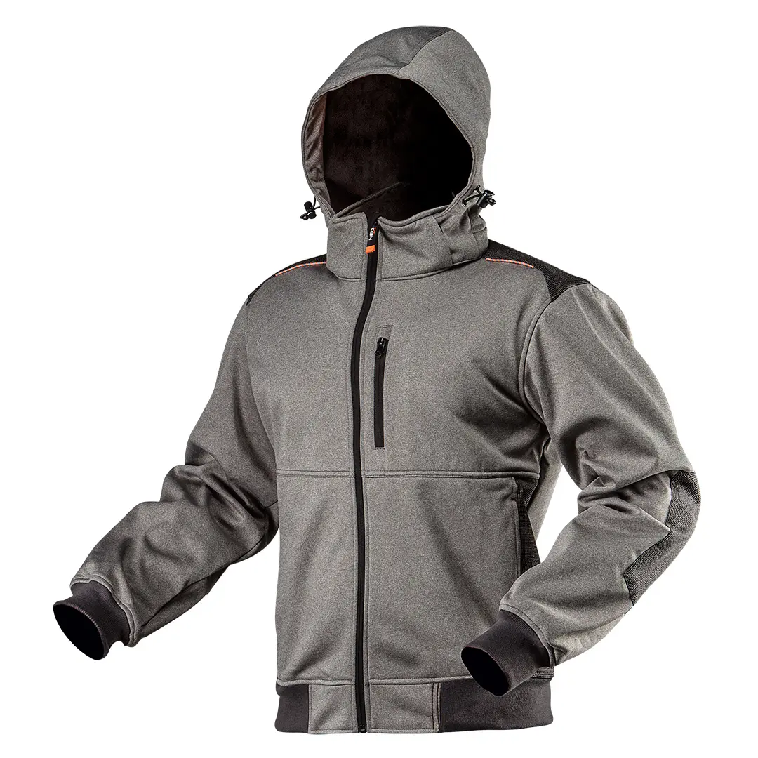 Softshell work jacket with detachable hood