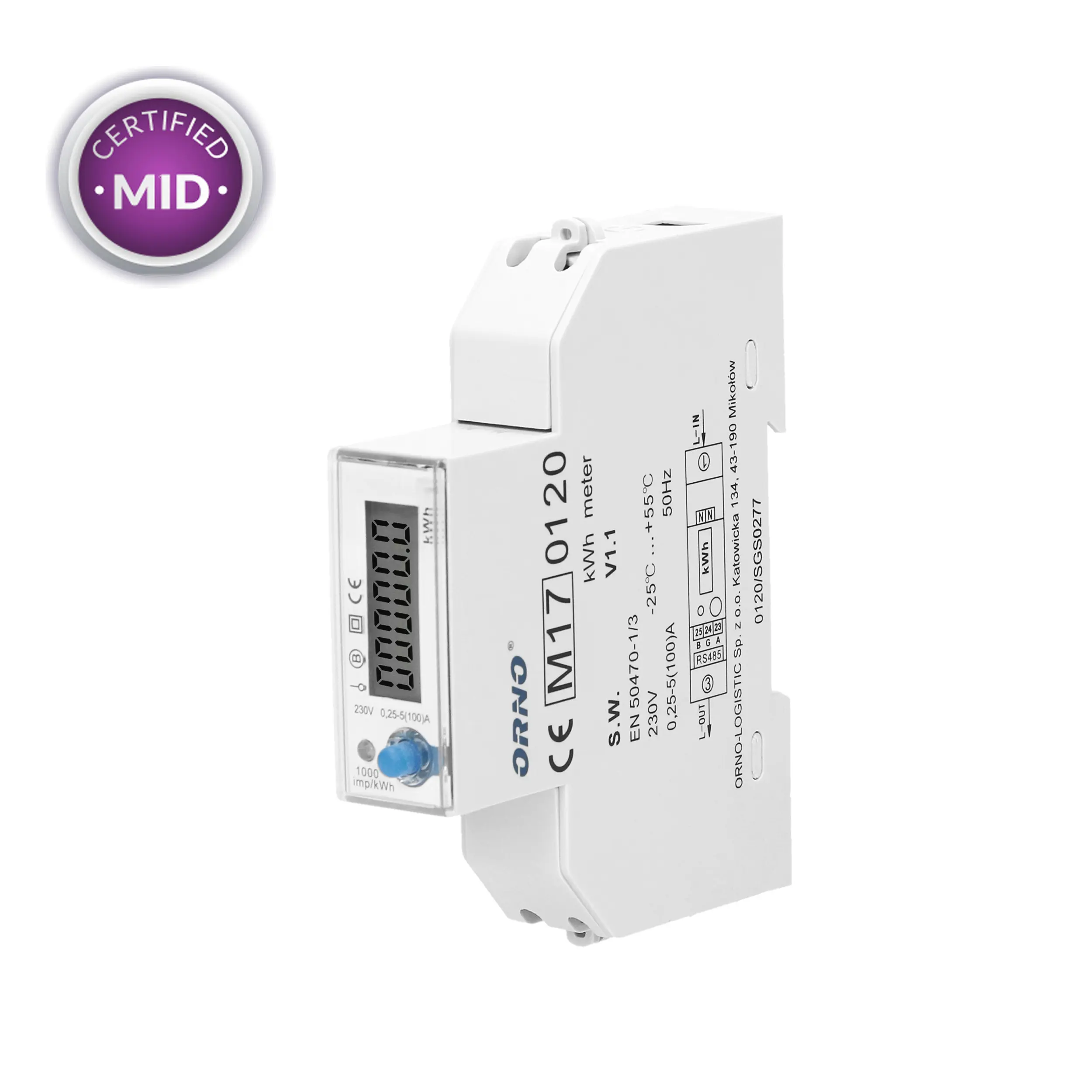 Orno 1-phase electricity meter 100A multi-tariff