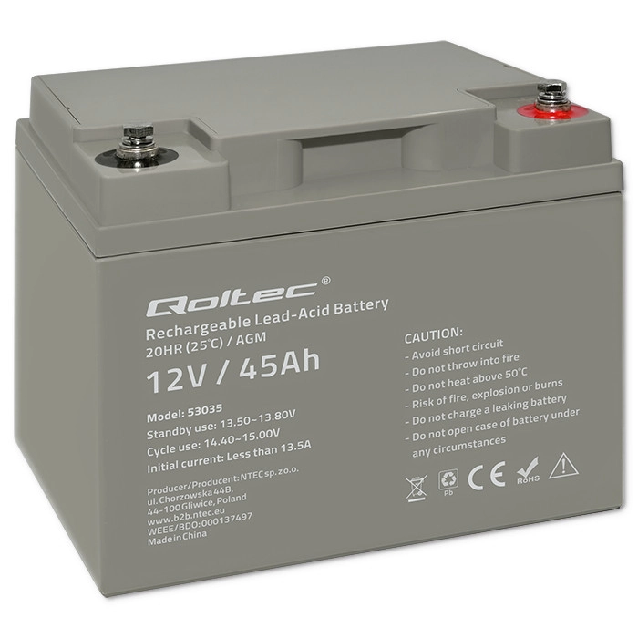 Qoltec Akumulator AGM 12V 45Ah max