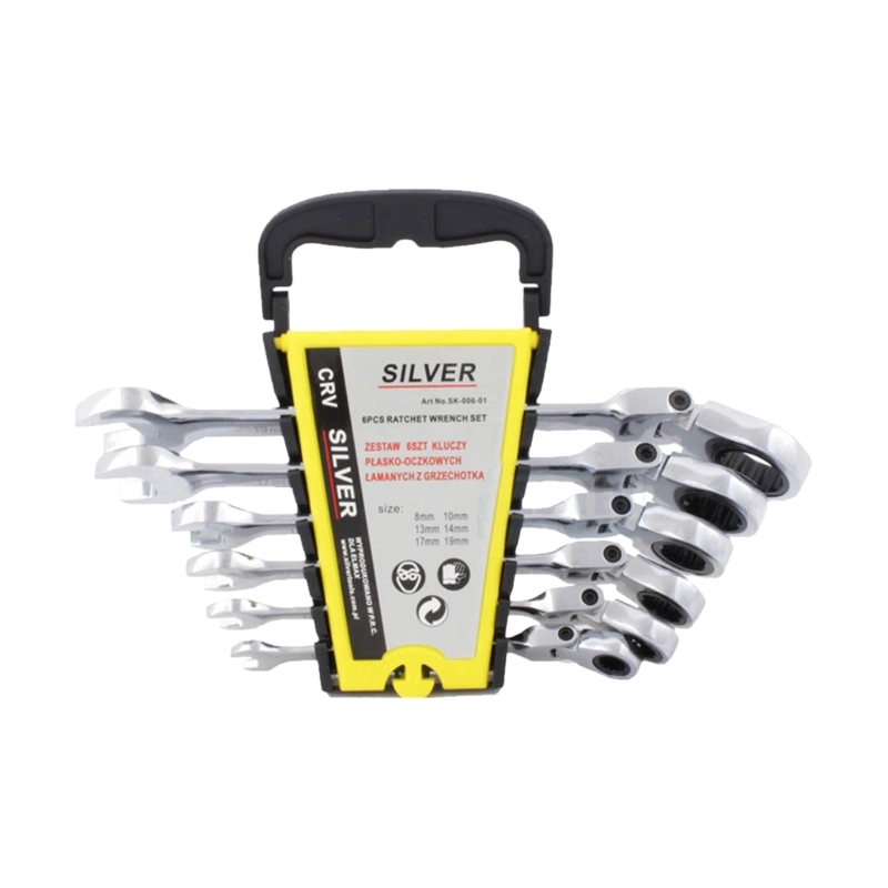 SILVER COMBINATION WRENCH WITH RATCHET/ARTICULATED SET