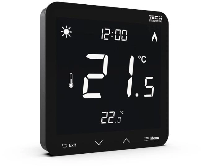 Wired dual-state room thermostat flush-mounted black