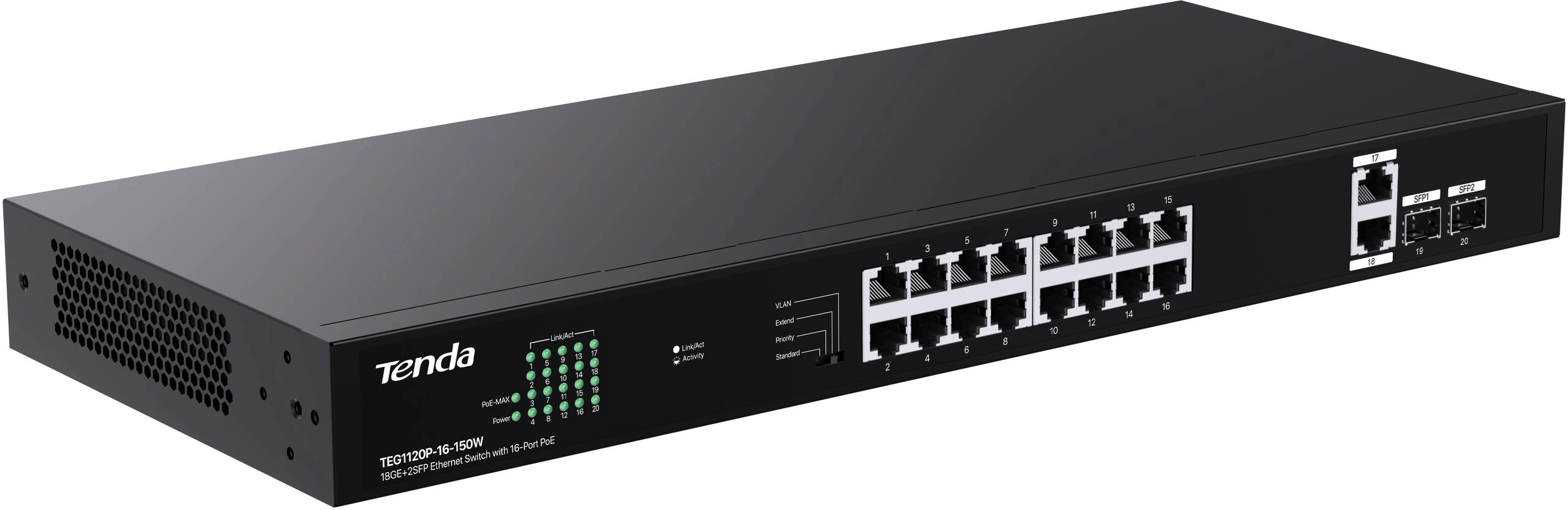 Switch niezarządzalny Tenda TEG1120P-16-150W 18x1GbE 2xSFP