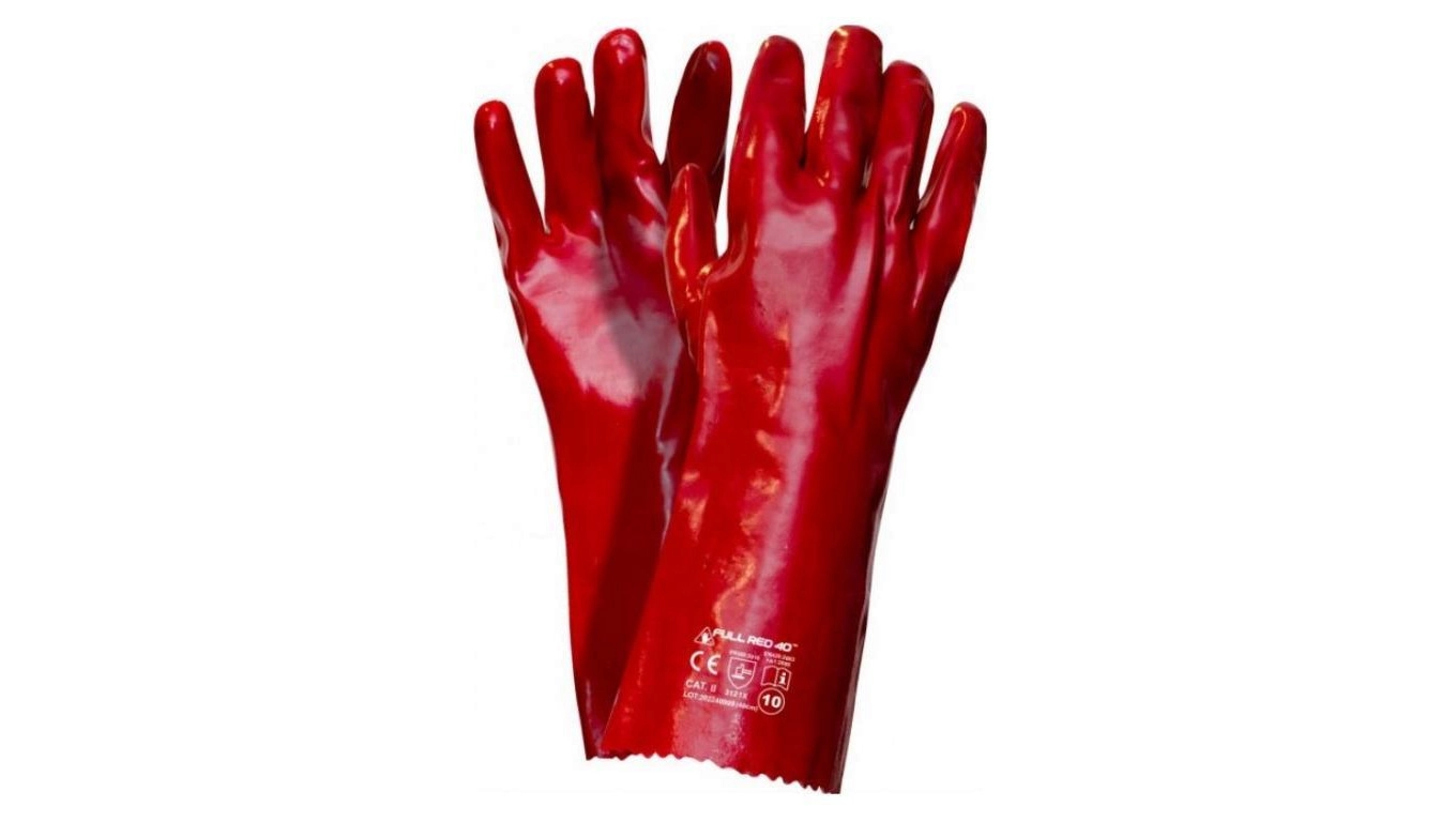 PVC LONG FULL RED GLOVES 40CM