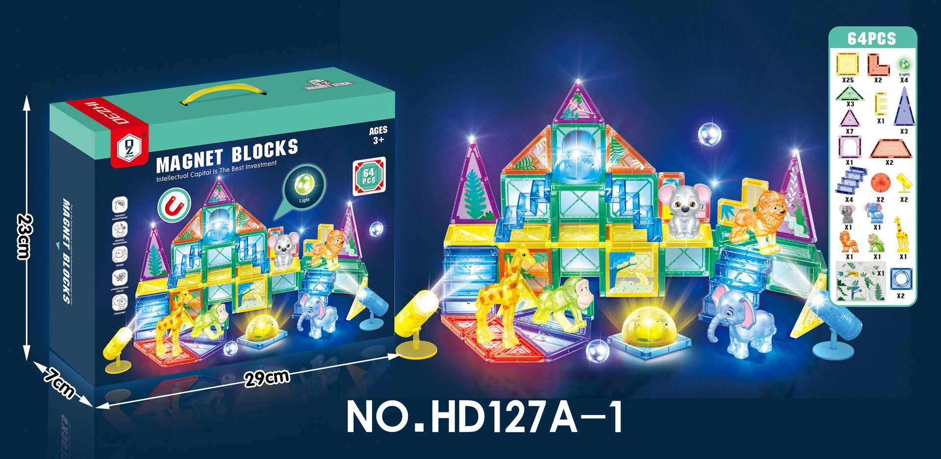 3D ZOO Magnetic Block Set 64