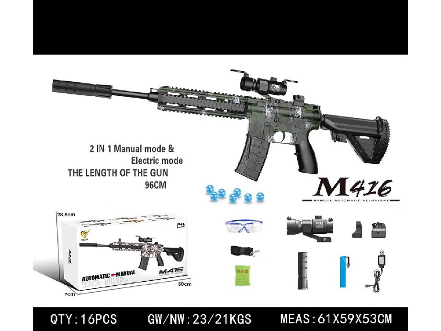M416 Water Bullet Rifle + Accessories