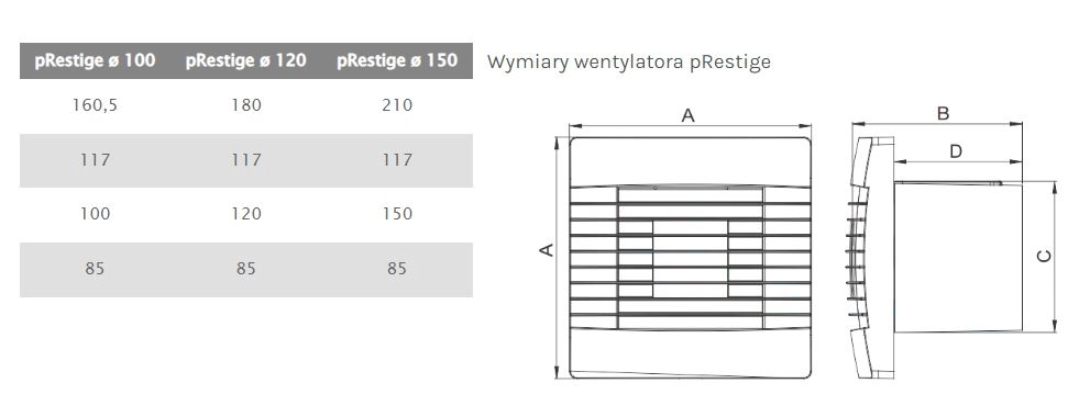 AirRoxy Wentylator pRestige 150 ZG ścienny