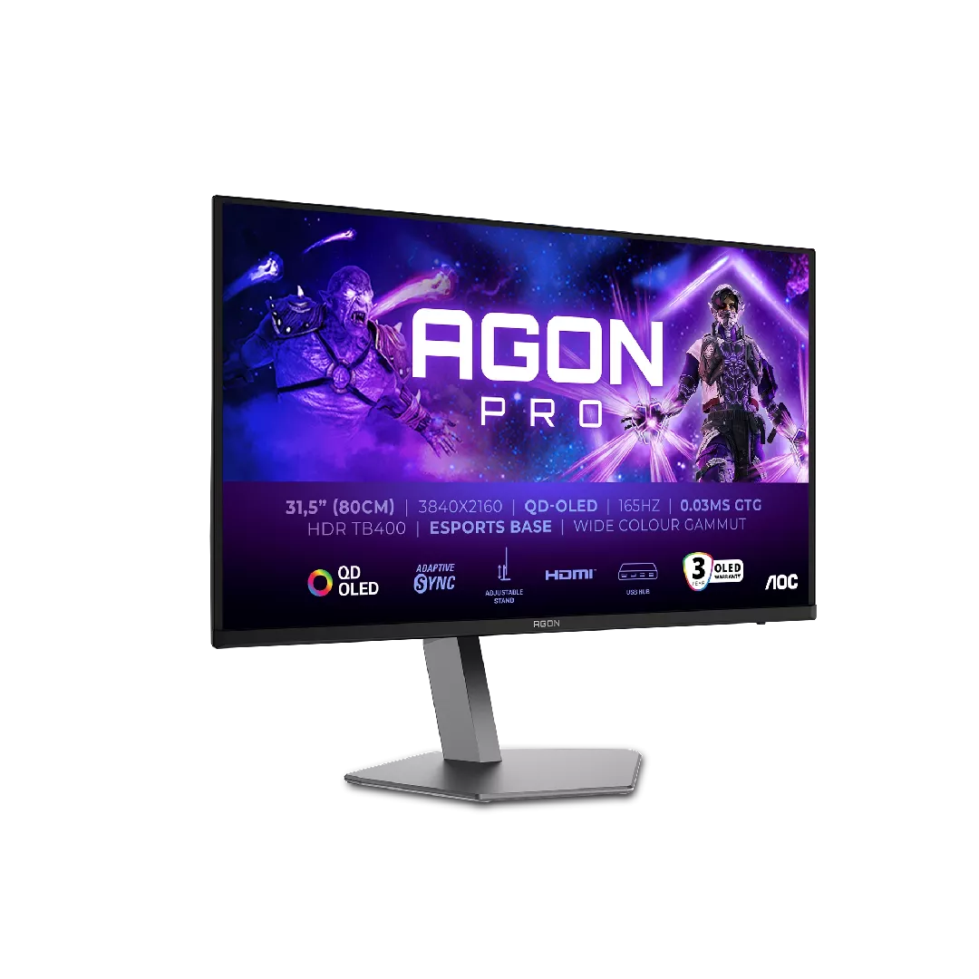 AOC AGON PRO AG326UD datora monitors 80 cm (31,5") 3840 x 2160 pikseļi 4K Ultra HD QD-OLED Black