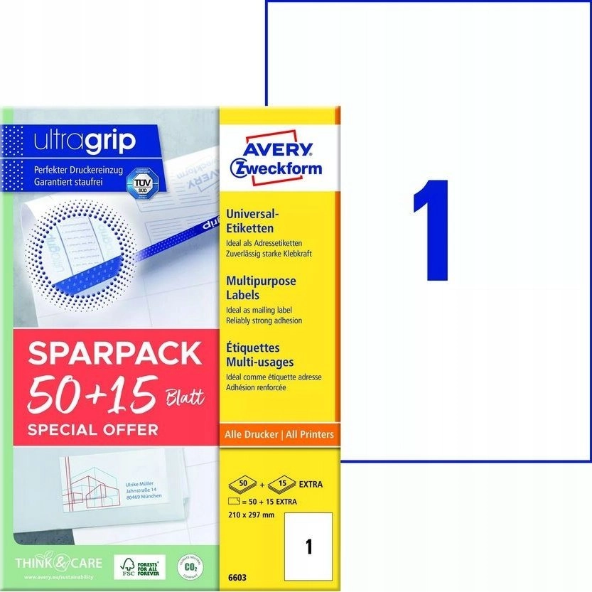 AVERY Universal labels 210x297 mm white