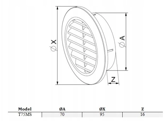 AWENTA Ventilation grille Awenta T75MS MINI-AWENT