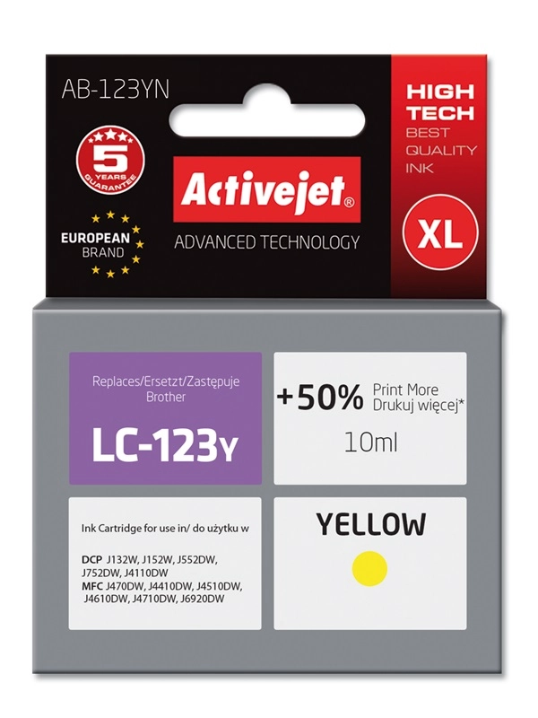 Activejet AB-123YN ink (replacement for Brother