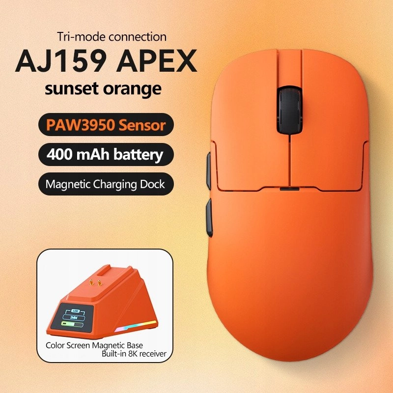 AJ159 APEX-3 Wireless Mouse Model-Orange-3950-8K Charging