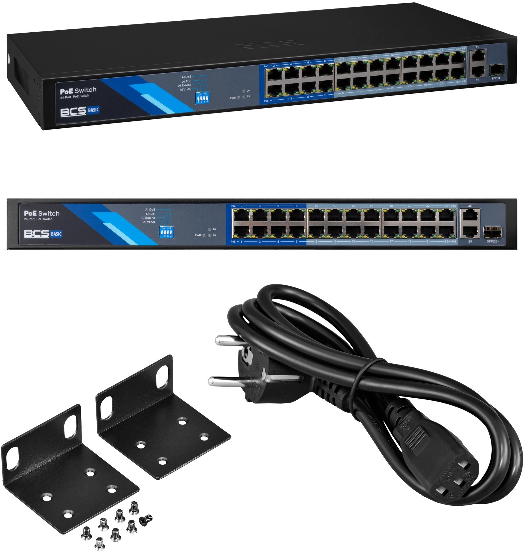 Switch 24 portowy PoE 100Mbps  2xRJ45