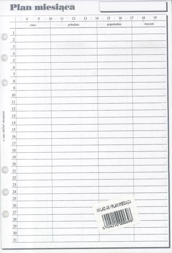 Antra Wkład do organizera A5 Plan