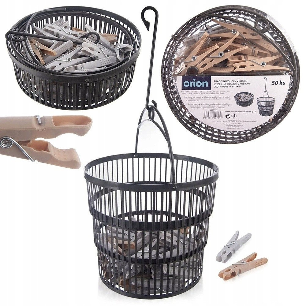 Laundry clips in a foldable basket