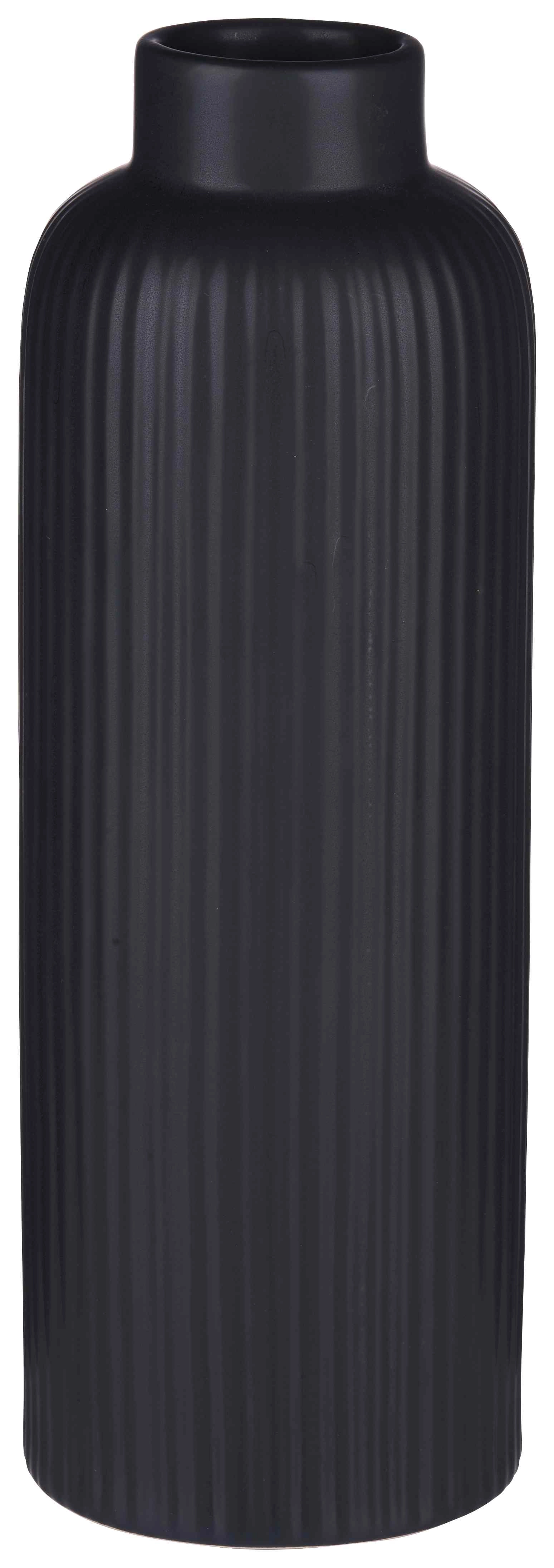 Vāze rievota 8x23cm melna  keramika 2243962