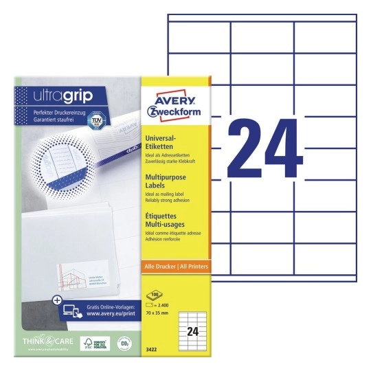Avery 3422 self-adhesive label Rectangle Permanent