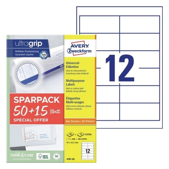 Avery 4781-65 self-adhesive label Rectangle Permanent