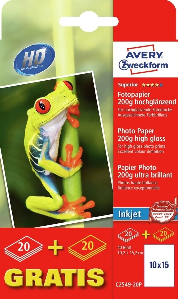 Avery C2549-20P photo paper White High-gloss