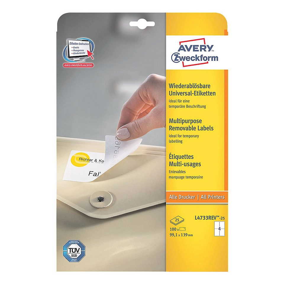 Avery White Removable Labels L4733REV-25 4004182047330