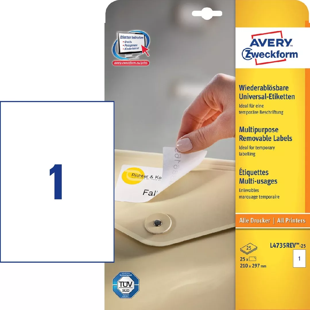 Avery Removable Labels  210 x 297