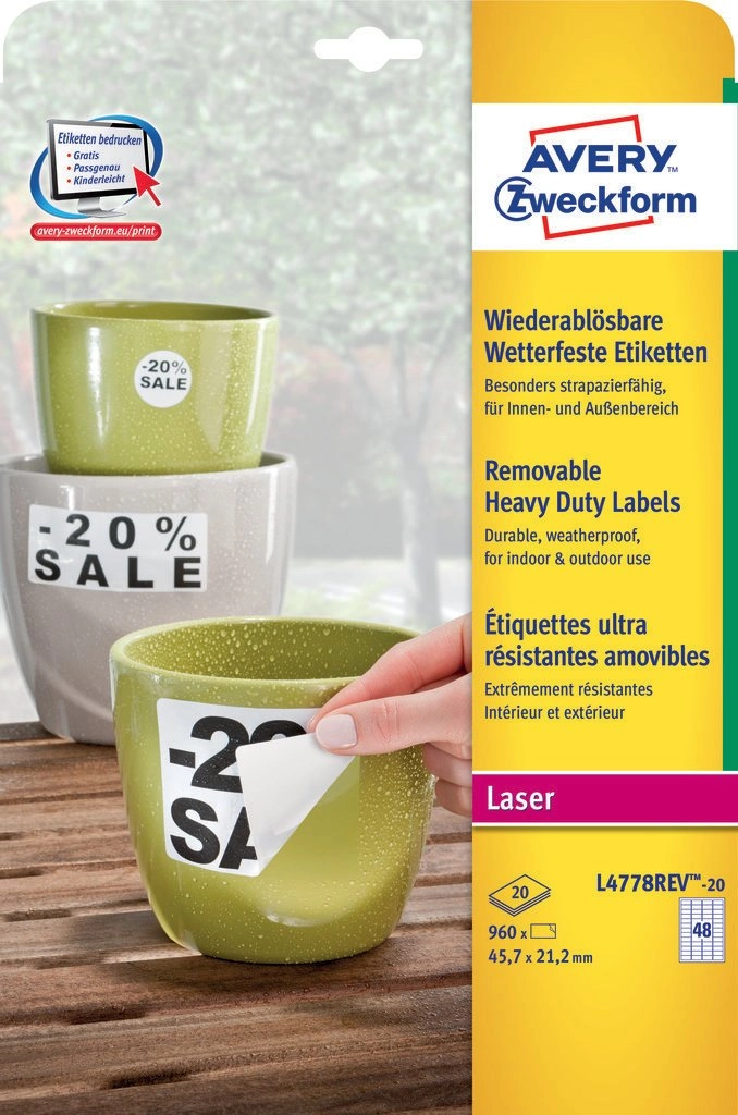 Avery L4778REV-20 self-adhesive label Rounded rectangle