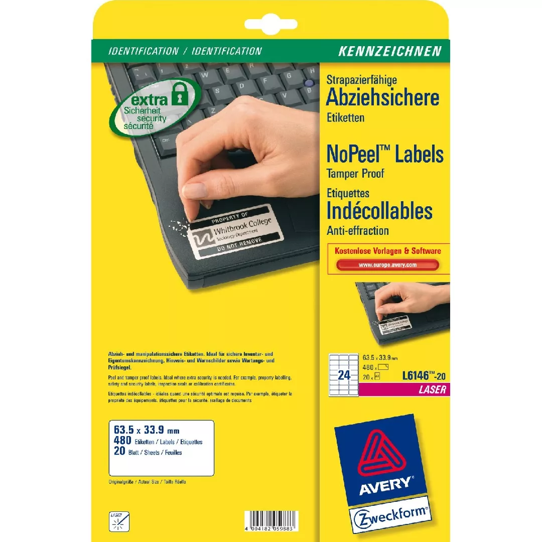 Avery L6146-20 self-adhesive label White 480