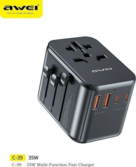 Network charger 35W 4in1 2xUSB+3xUSB-C AWEI