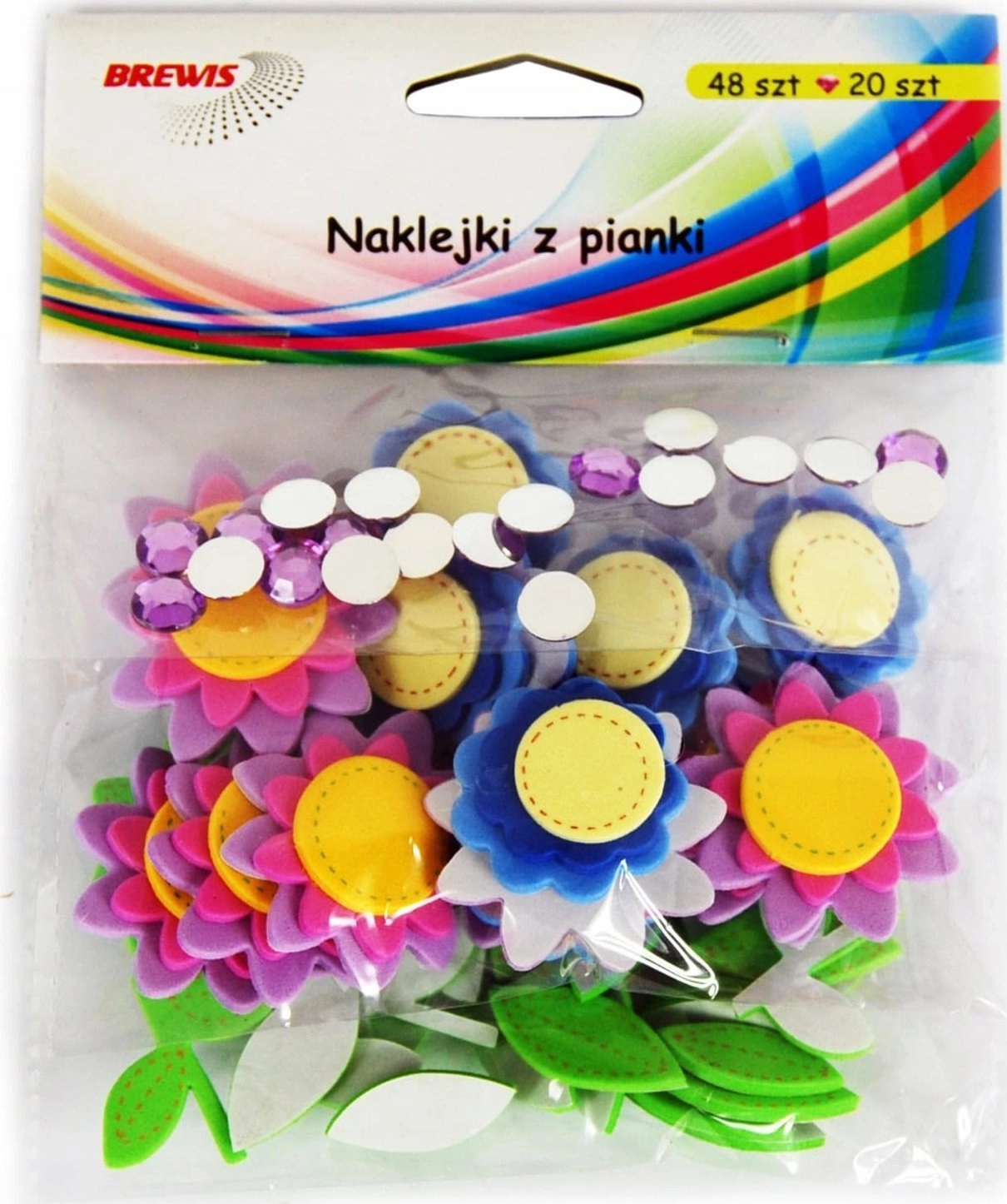 Foam stickers with flowers + rhinestones