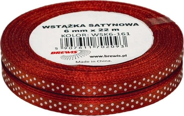Red dotted satin ribbon 6mmx22m 2pcs