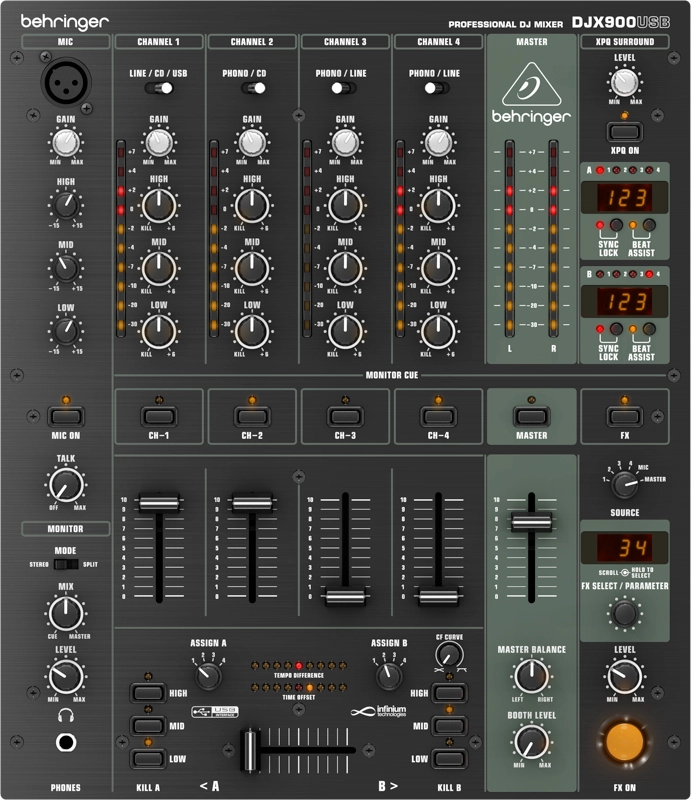 Behringer DJX900USB audio mixer 5 channels