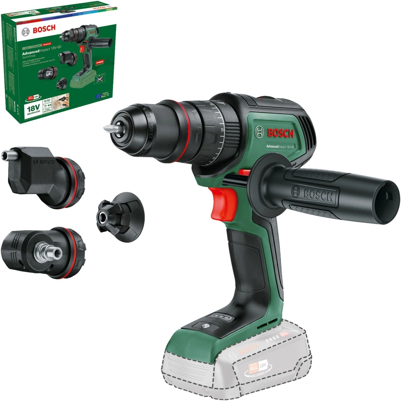Bosch AdvancedImpact18V-80 be akumuliatoriaus ir kroviklio