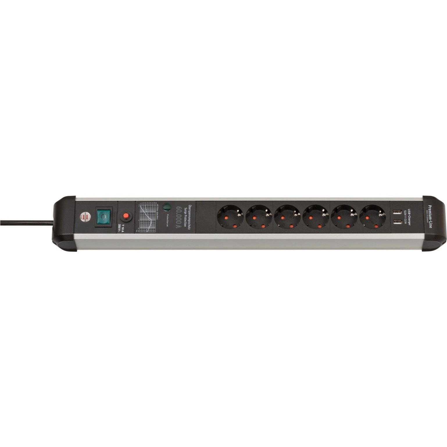 Brennenstuhl Premium-Protect-Line 6-way power strip  black/aluminum
