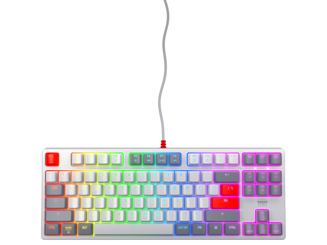 CHERRY K4V2 TKL tastatūra Speļu USB QWERTY Amerikāņu angļu valoda Pelēks, Gaiši Pelēks, Sarkans