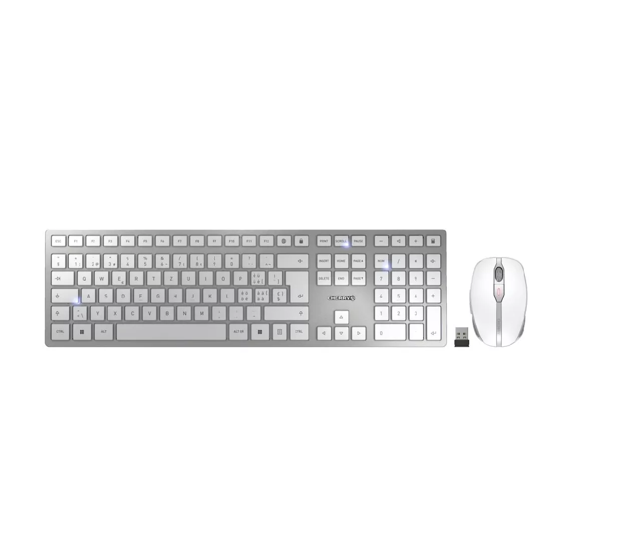 CHERRY JD-9100CH-1 tastatūra Pele iekļauta Mājas/Biroja RF bezvadu sakari + Bluetooth QWERTZ Swiss Sudrabs, Balts