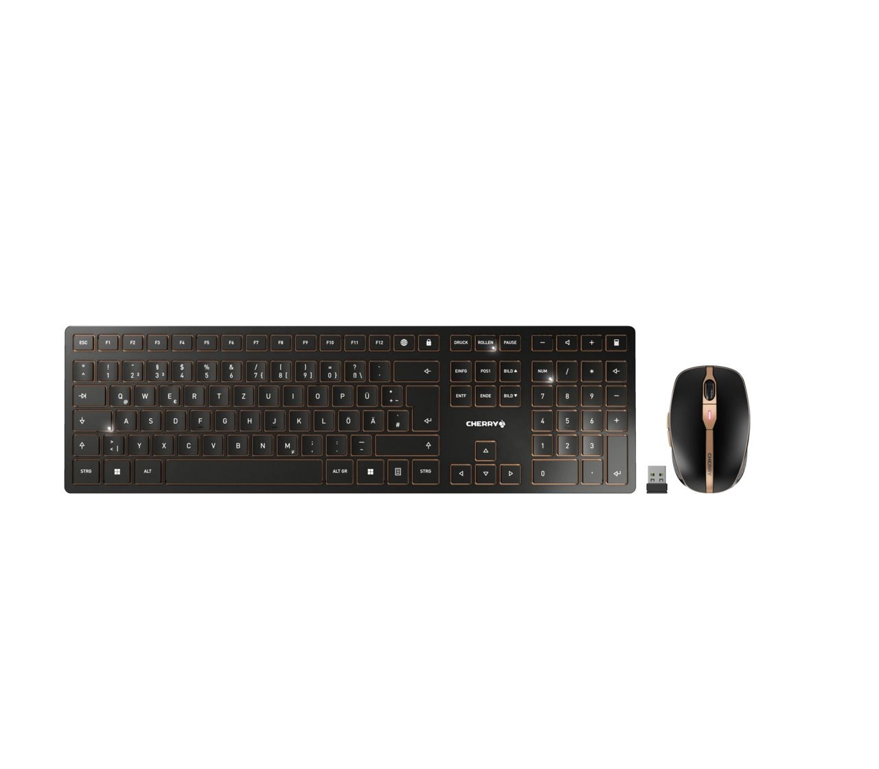CHERRY JD-9100IT-2 tastatūra Pele iekļauta Mājas/Biroja RF bezvadu sakari + Bluetooth QWERTY Itāļu Melns, Bronza