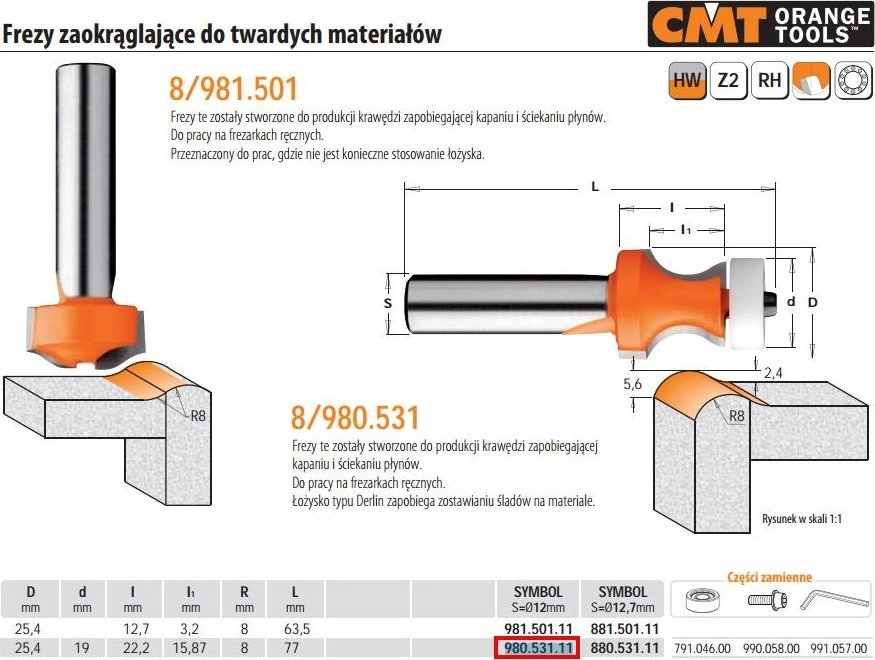 CMT CMT ROUNDING CUTTER FOR HARD