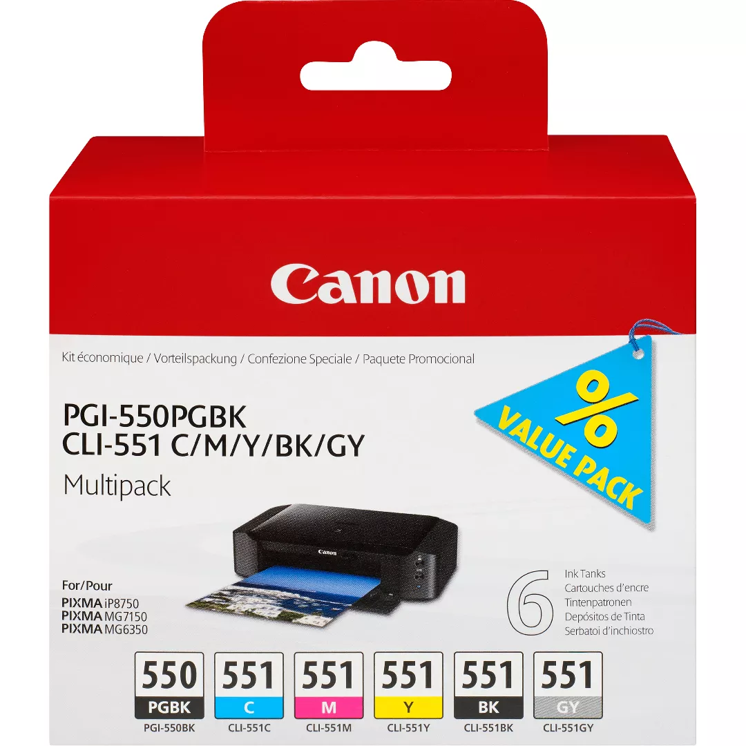 Canon PGI-550/CLI-551 PGBK/C/M/Y/BK/GY 6 Ink Cartridge