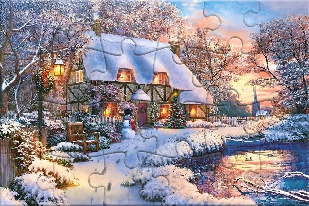 Winter Cottage puzzle postcard 5904438900473