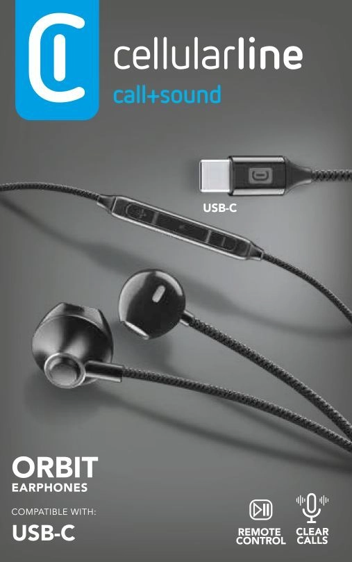Cellularline 8018080422386 Austiņas Vadu Ausīs Zvani / mūzika USB Veids-C Melns