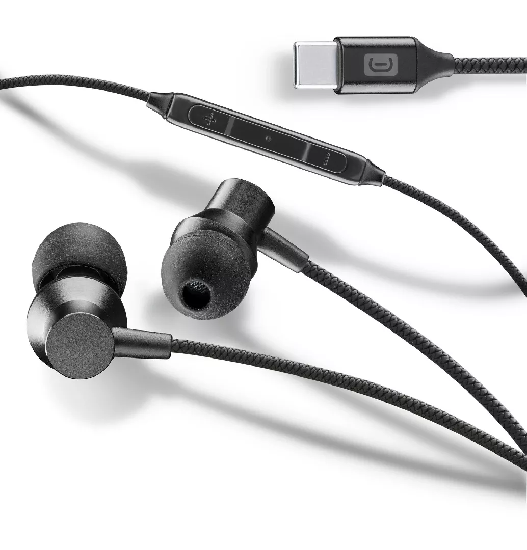 Cellularline 8018080353970 Austiņas Vadu Ausīs Zvani / mūzika USB Veids-C Melns