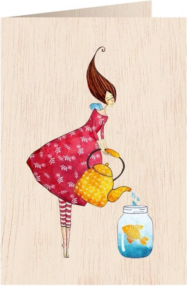 Wooden card C6 + envelope Goldfish