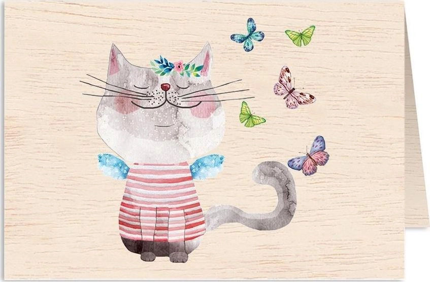 C6 wooden card + envelope Cat