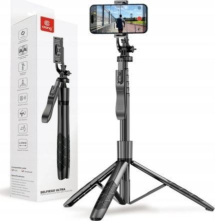 Aluminium selfie stick Bluetooth tripod black