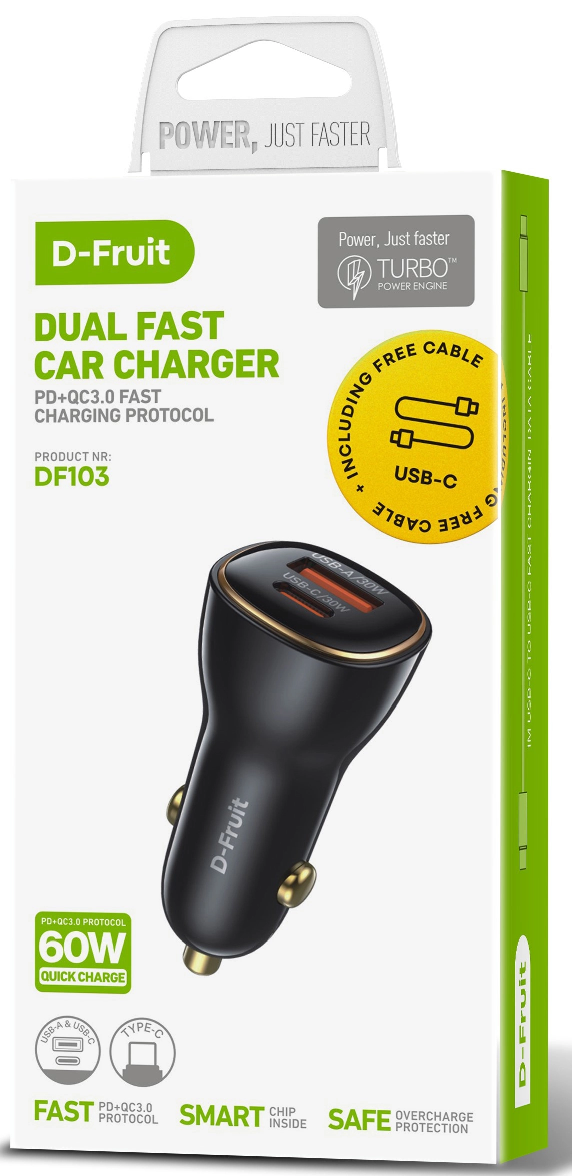 D-Fruit car charger USB-A/USB-C 60W DF103