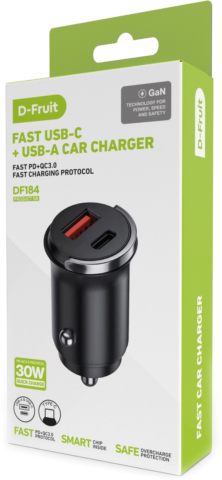 D-Fruit car charger 30W USB/USB-C DF184