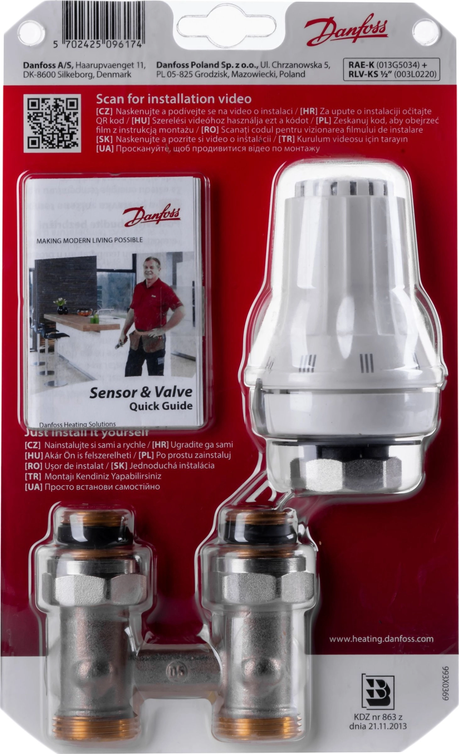 Danfoss 2-piece straight set - RAE-K